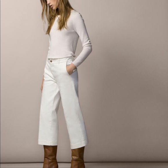 Massimo Dutti Denim - Massimo Dutti wide leg crop white jeans